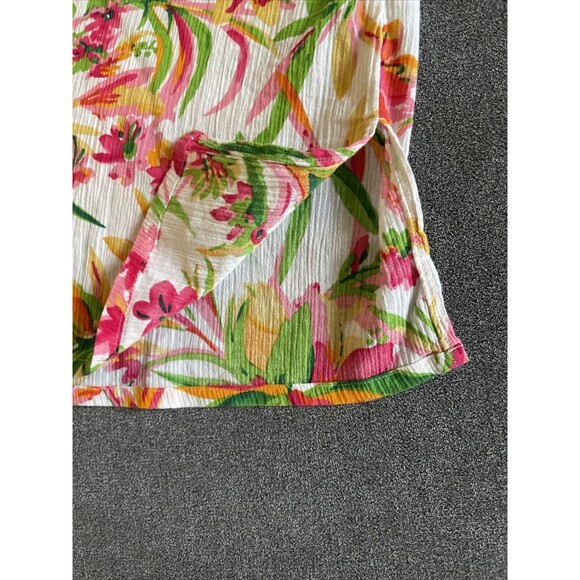 J Crew Tunic Top Size M Red Pink Floral Crepe V Neck 3/4 Length Sleeve Blouse - Picture 9 of 9